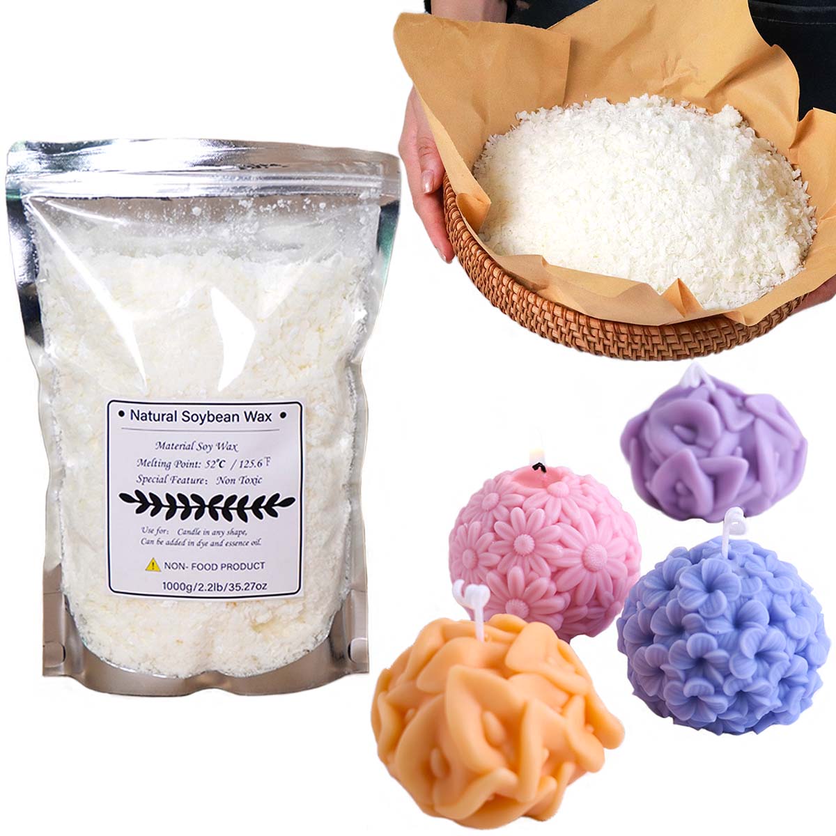 Candle Making Material - 100/250/500/1000g Naturalny Wosk Sojowy w Płatkach